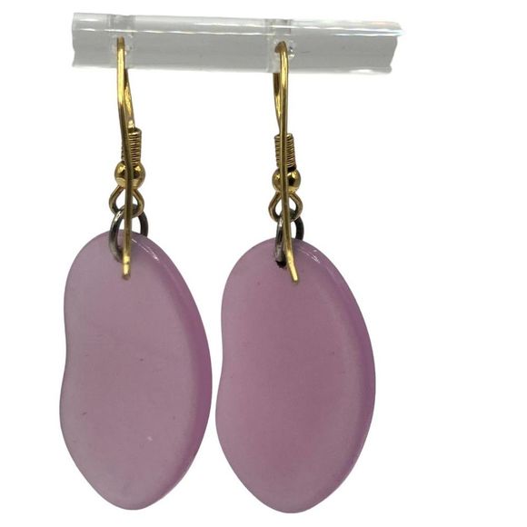 Lavender Sea Glass Drop 1 7/8 Inch Earrings! - Picture 3 of 6